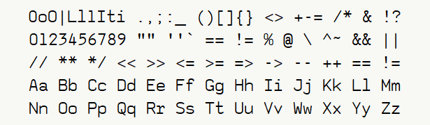 Font specimen for monospace font  (regular).