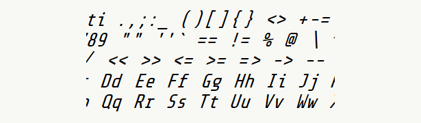 Font specimen for monospace font  (italic).