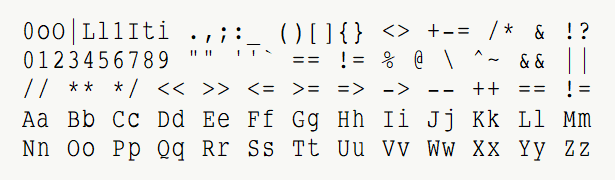 Font specimen for monospace font  (regular).