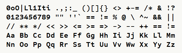 Font specimen for monospace font  (bold).