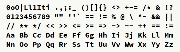 Font specimen for monospace font  (bold).