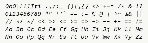 Font specimen for monospace font  (italic).