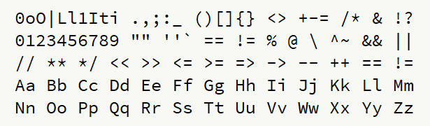 Font specimen for monospace font  (regular).