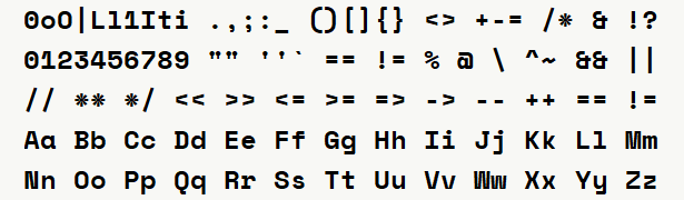 Font specimen for monospace font  (bold).