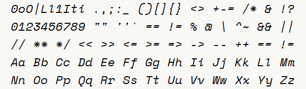 Font specimen for monospace font  (italic).