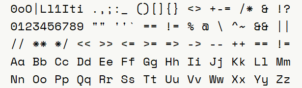 Font specimen for monospace font  (regular).