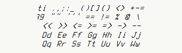 Font specimen for monospace font  (italic).