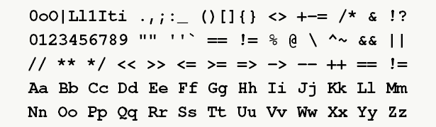 Font specimen for monospace font  (bold).