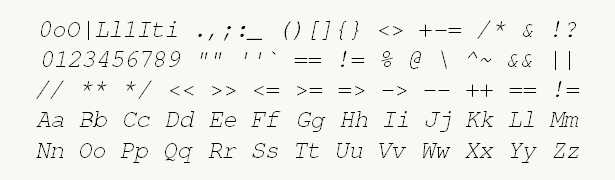 Font specimen for monospace font  (italic).