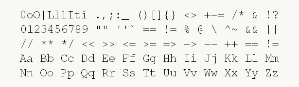 Font specimen for monospace font  (regular).