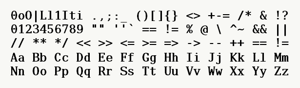 Font specimen for monospace font  (bold).