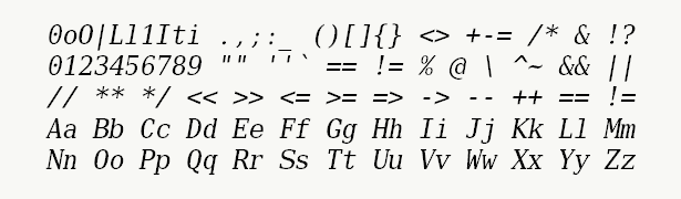 Font specimen for monospace font  (italic).