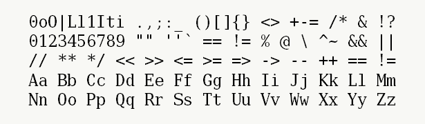 Font specimen for monospace font  (regular).