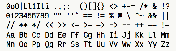 Font specimen for monospace font  (bold).